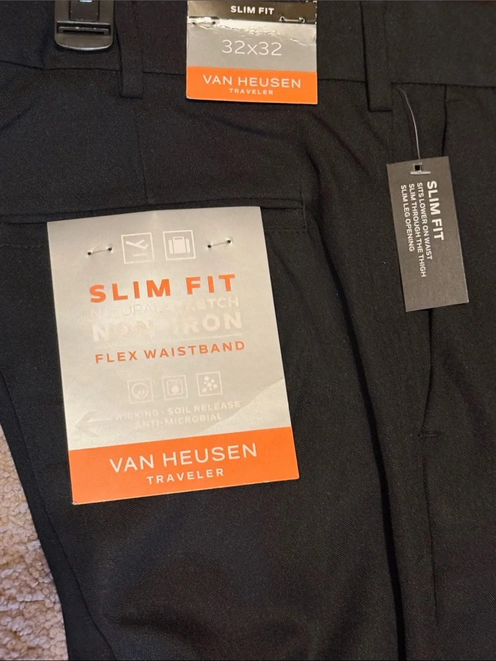 Van Heusen Black Slim Fit Non-Iron Traveler Dress Pants